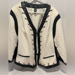 ASHRO Cream/Ivory Textured Jacket with an Artful Contrasting Black Trim NWOT